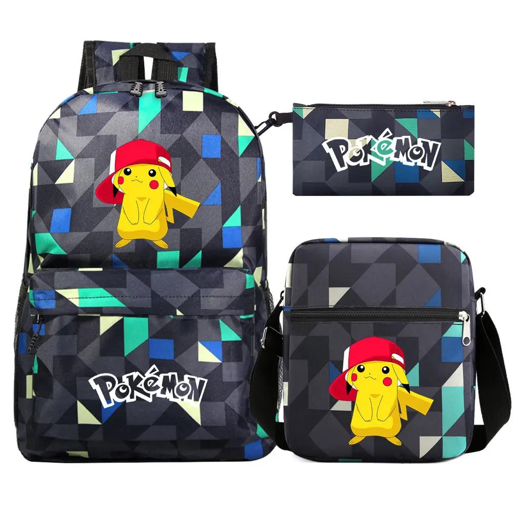 3Pcs Kawaii Pokemon Pikachu Waterproof Backpack