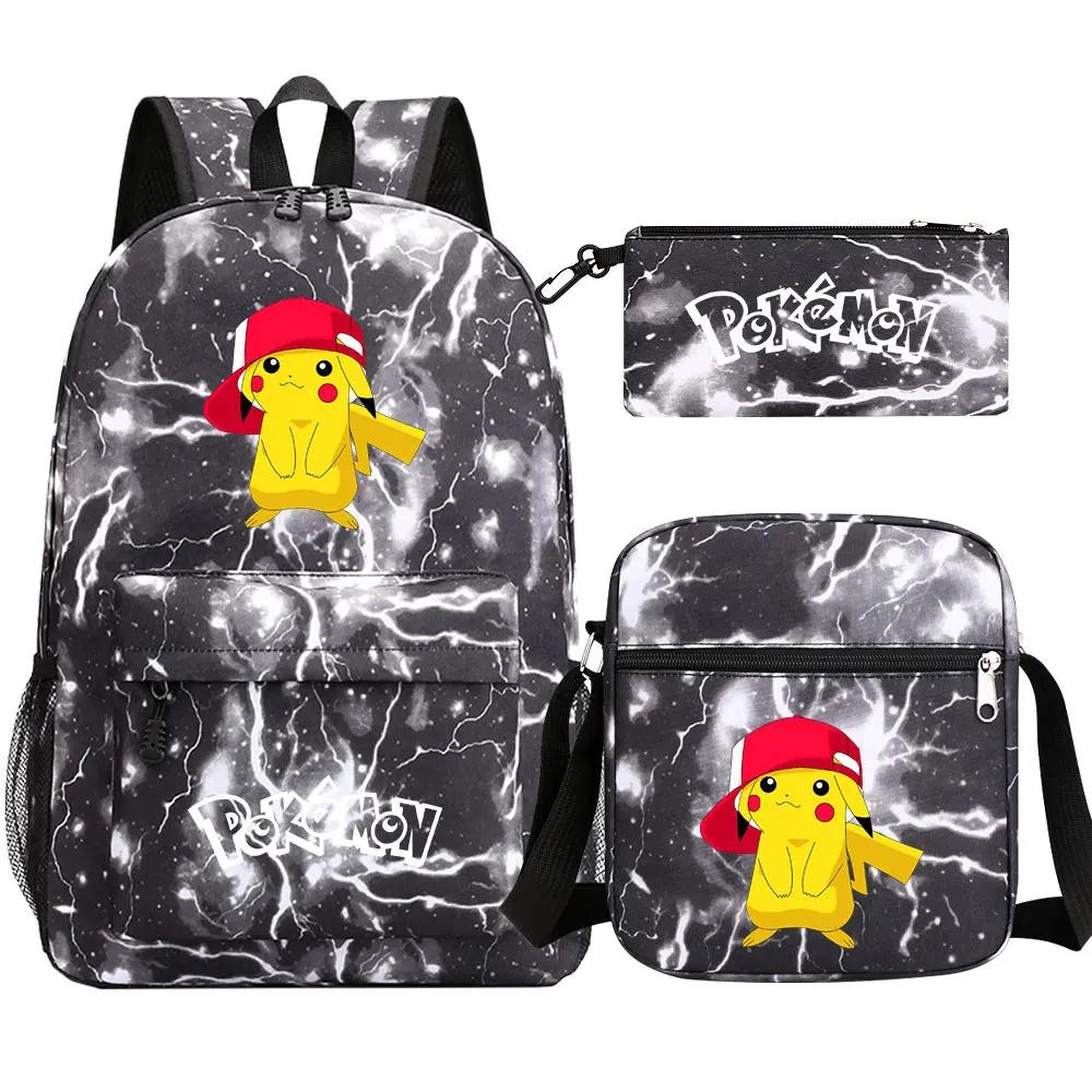 3Pcs Kawaii Pokemon Pikachu Waterproof Backpack