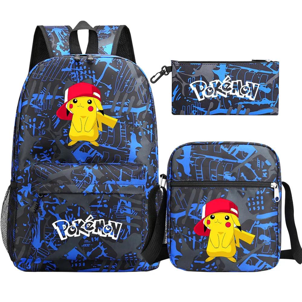 3Pcs Kawaii Pokemon Pikachu Waterproof Backpack
