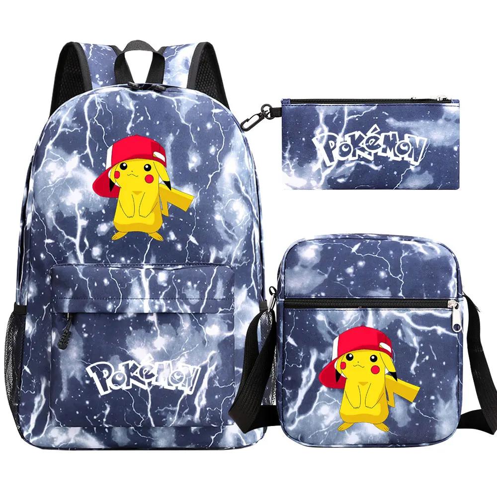 3Pcs Kawaii Pokemon Pikachu Waterproof Backpack