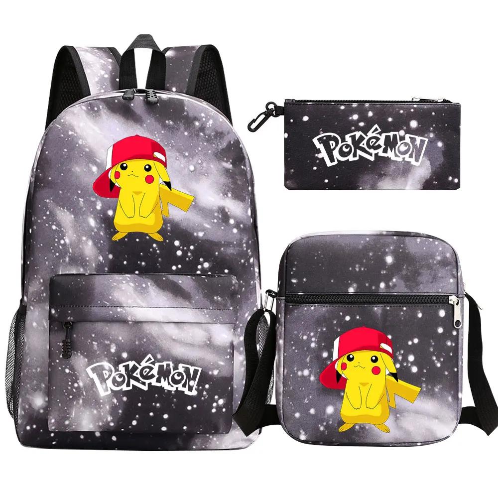 3Pcs Kawaii Pokemon Pikachu Waterproof Backpack