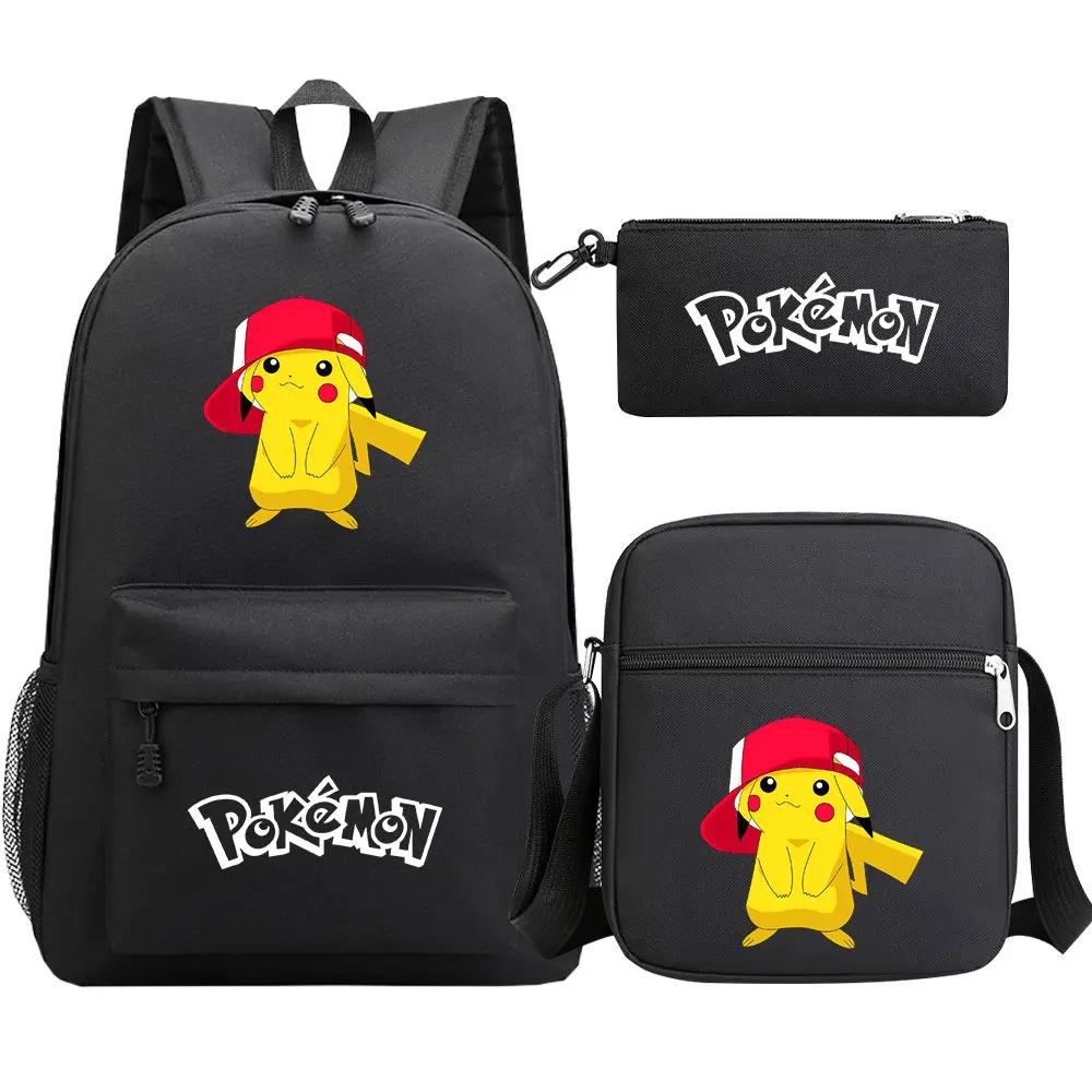 3Pcs Kawaii Pokemon Pikachu Waterproof Backpack