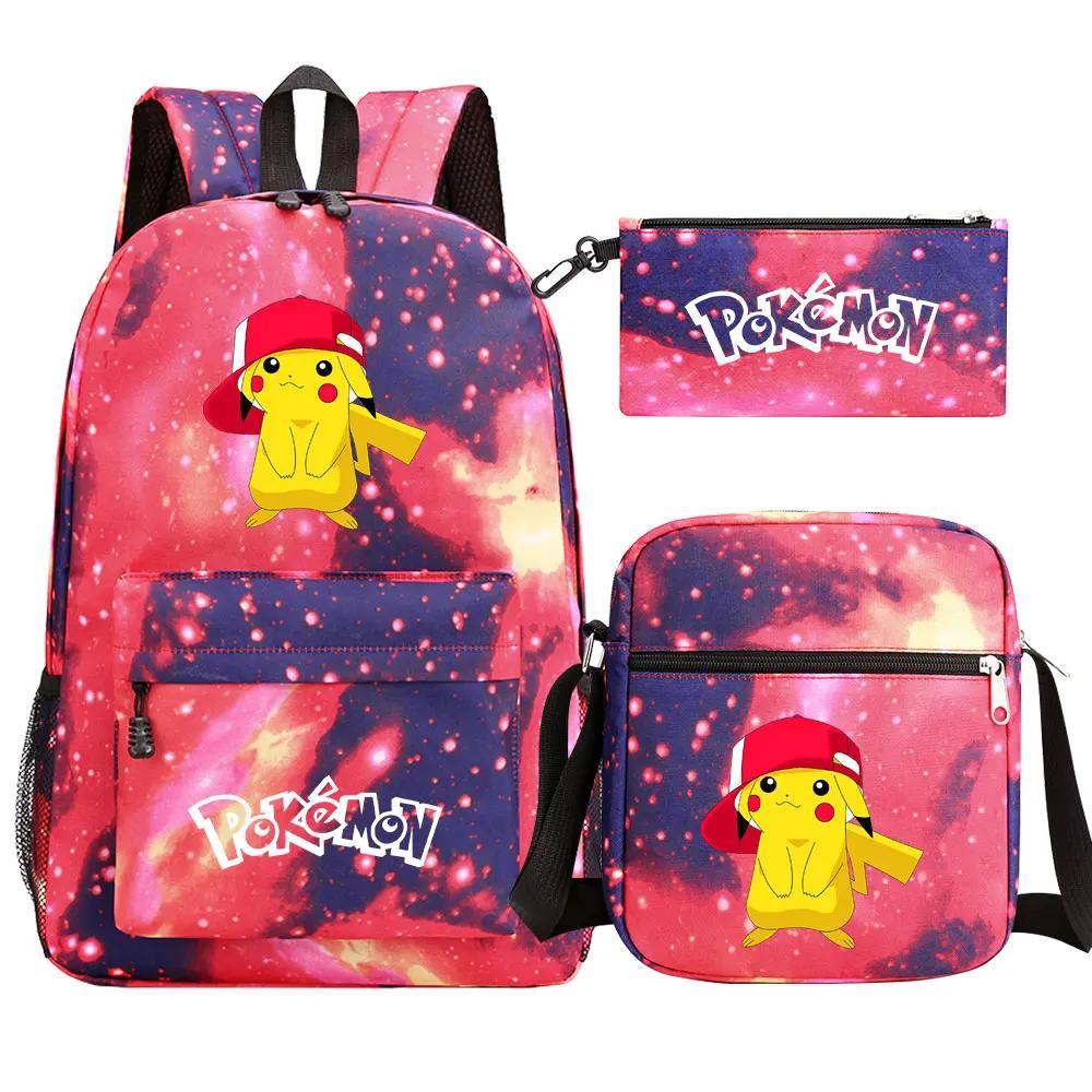 3Pcs Kawaii Pokemon Pikachu Waterproof Backpack