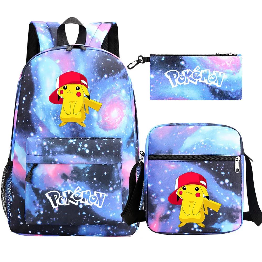 3Pcs Kawaii Pokemon Pikachu Waterproof Backpack