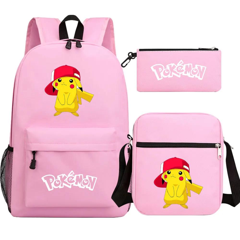 3Pcs Kawaii Pokemon Pikachu Waterproof Backpack