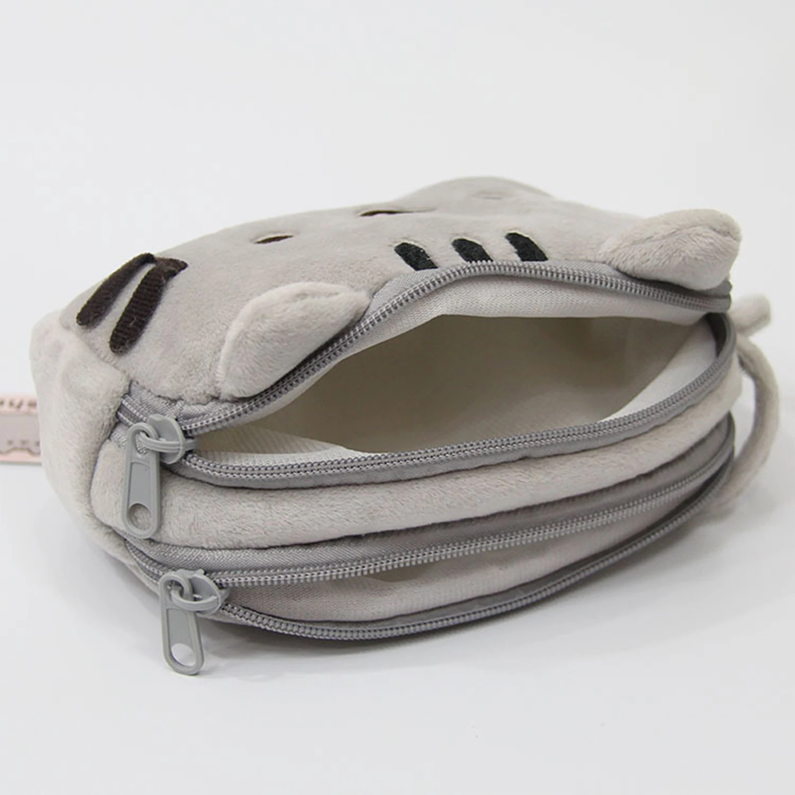 Kawaii Cartoon Cat Gray Plush Pencil Case