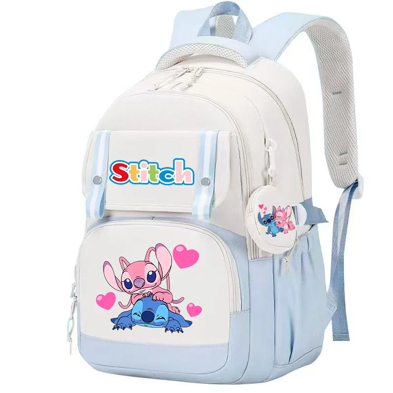 Kawaii Stitch And Angel Character Student School Bag With Purse 