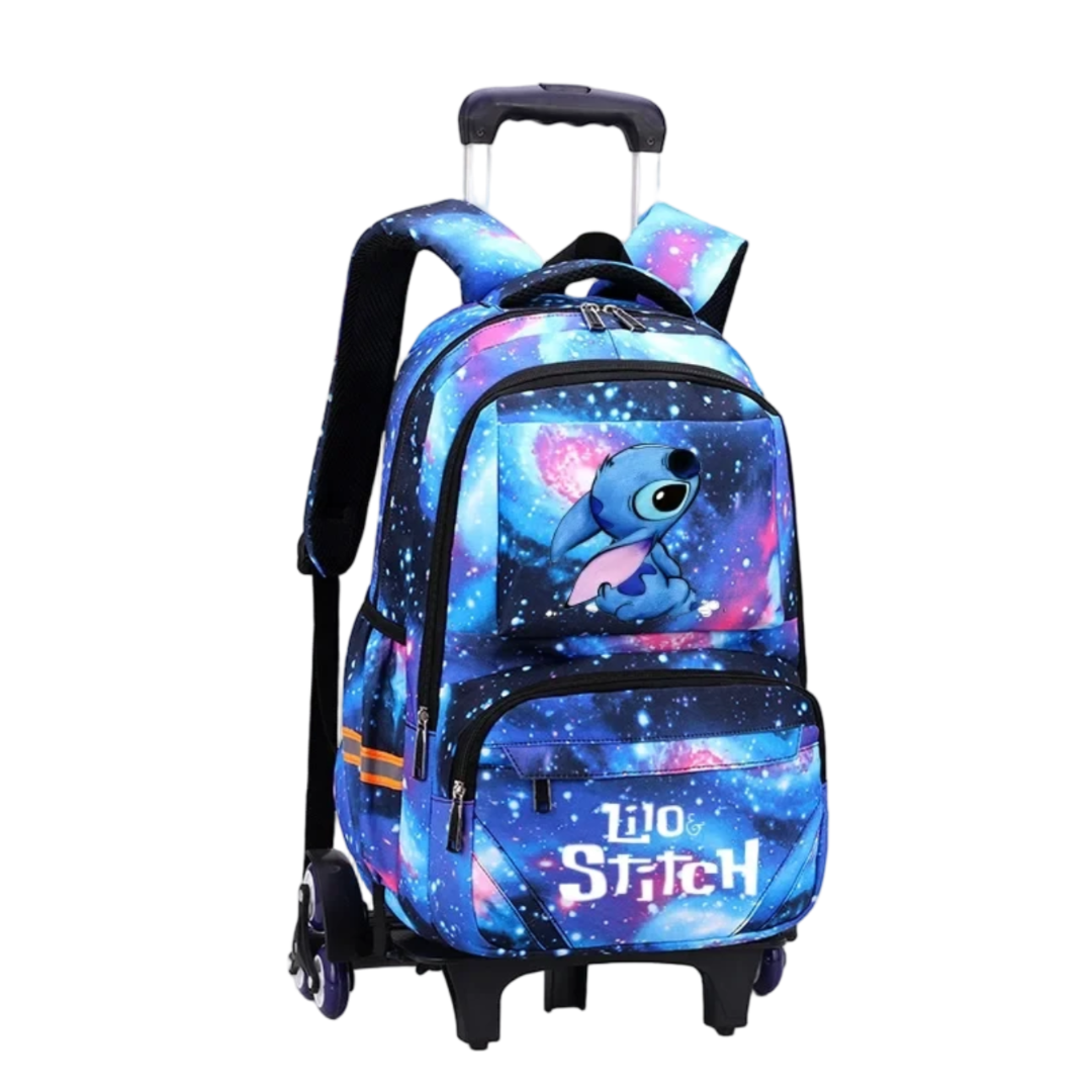 Cartoon Kawaii Stitch Trolley Luggage Travel Backpack With Rolling Wheels