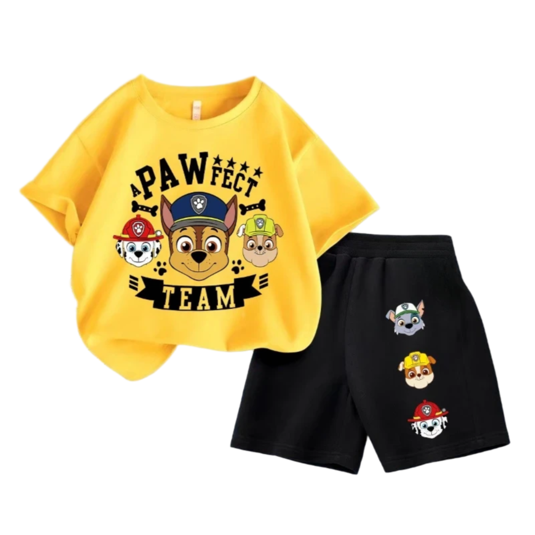 Kawaii Cartoon PAW Patrol Children Short Sleeve Top And Shorts Set