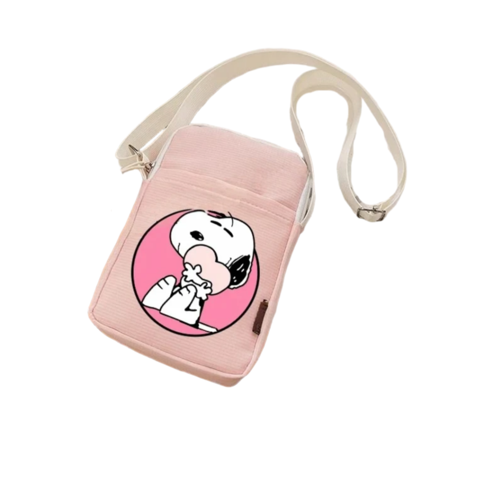 Kawaii Cartoon Snoopy With Heart Pink Crossbody Bag