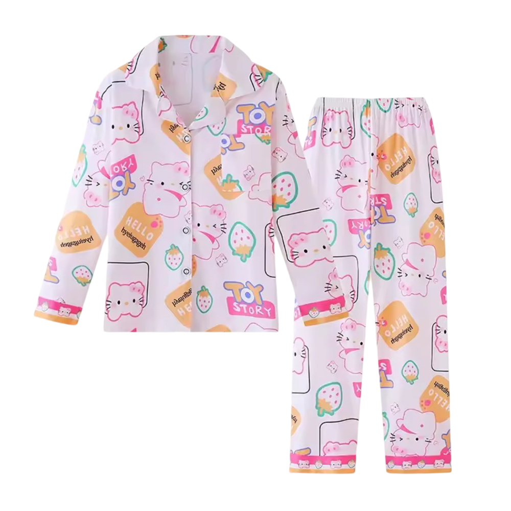 2Pcs Cartoon Hello Kitty Pattern Kawaii Pajamas 