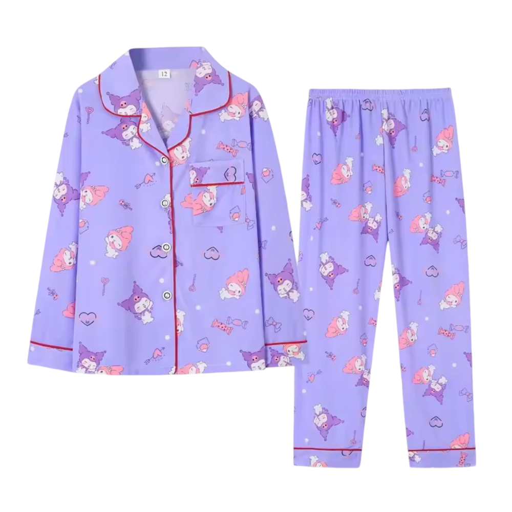 2Pcs Kuromi And My Melody Pattern Kawaii Pajamas