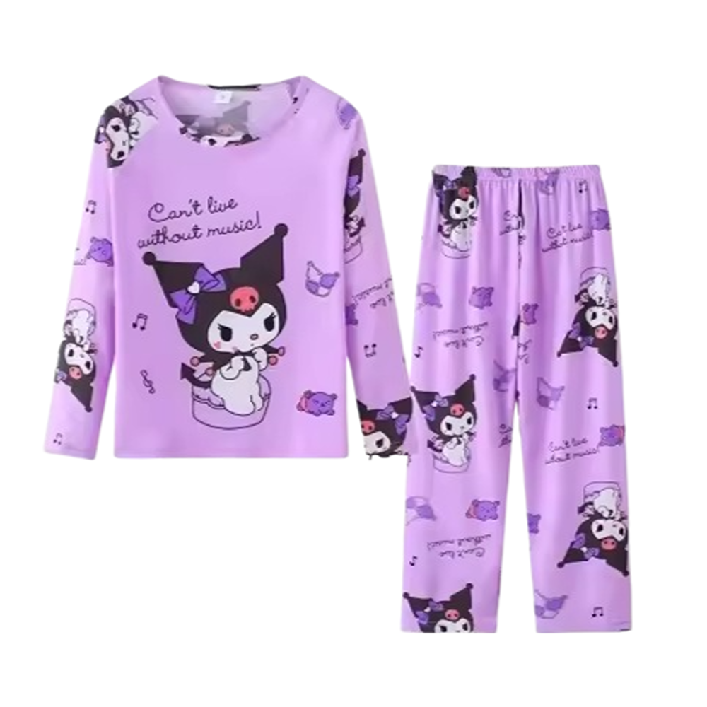 Kawaii Cartoon Sanrio Kuromi Polyester Pajama Set