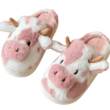 Cartoon Cow Kawaii Closed Toe Pink Slippers Cartoon Cow Kawaii Closed Toe Pink Slippers