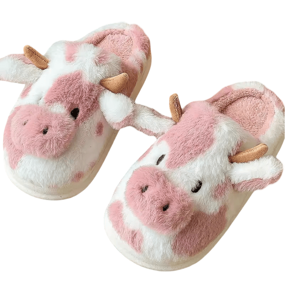Cartoon Cow Kawaii Closed Toe Pink Slippers