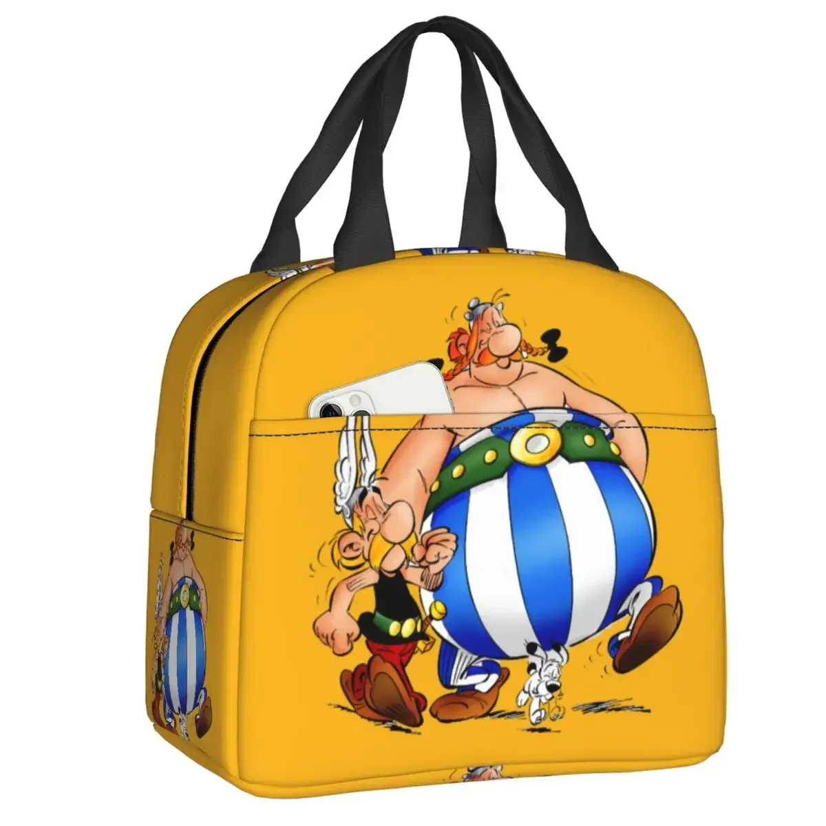 Kawaii Cartoon Asterix And Obelix With Dogmatix Yellow Lunch Bag