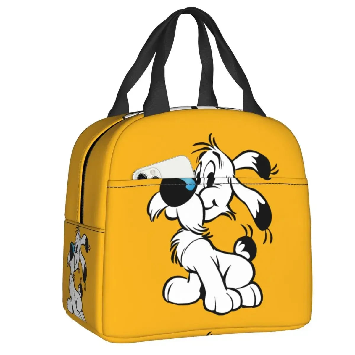 Kawaii Cartoon Asterix Dogmatix Yellow Insulated Lunch Bag