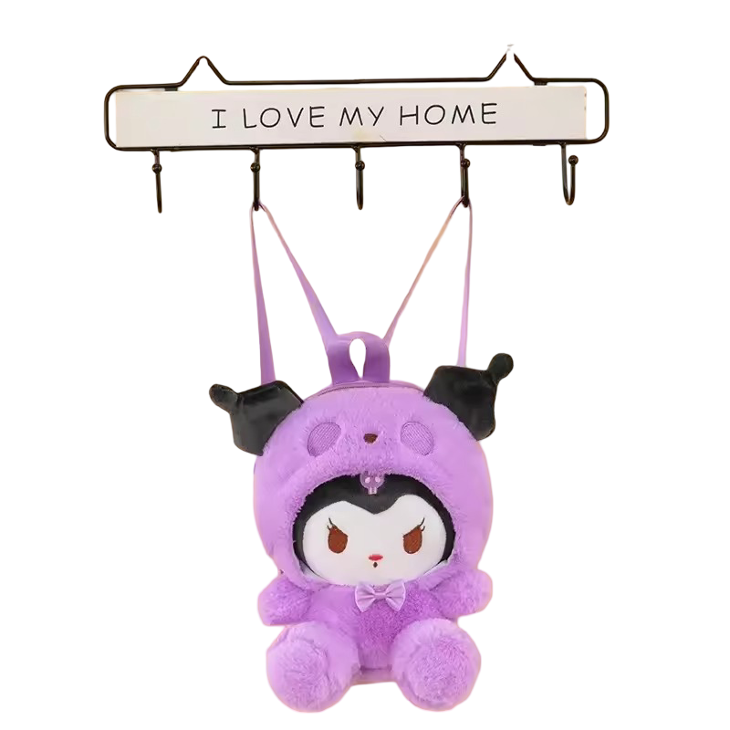 25cm Kawaii Sanrio Cartoon Kuromi Turn Into Panda Plush Backpack