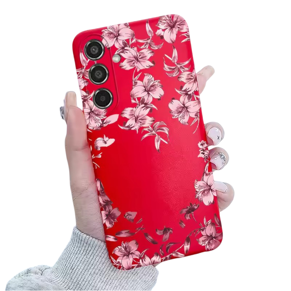 Kawaii Flowers Printed Red Phone Case For Samsung Galaxy Kawaii Flowers Printed Red Phone Case For Samsung Galaxy