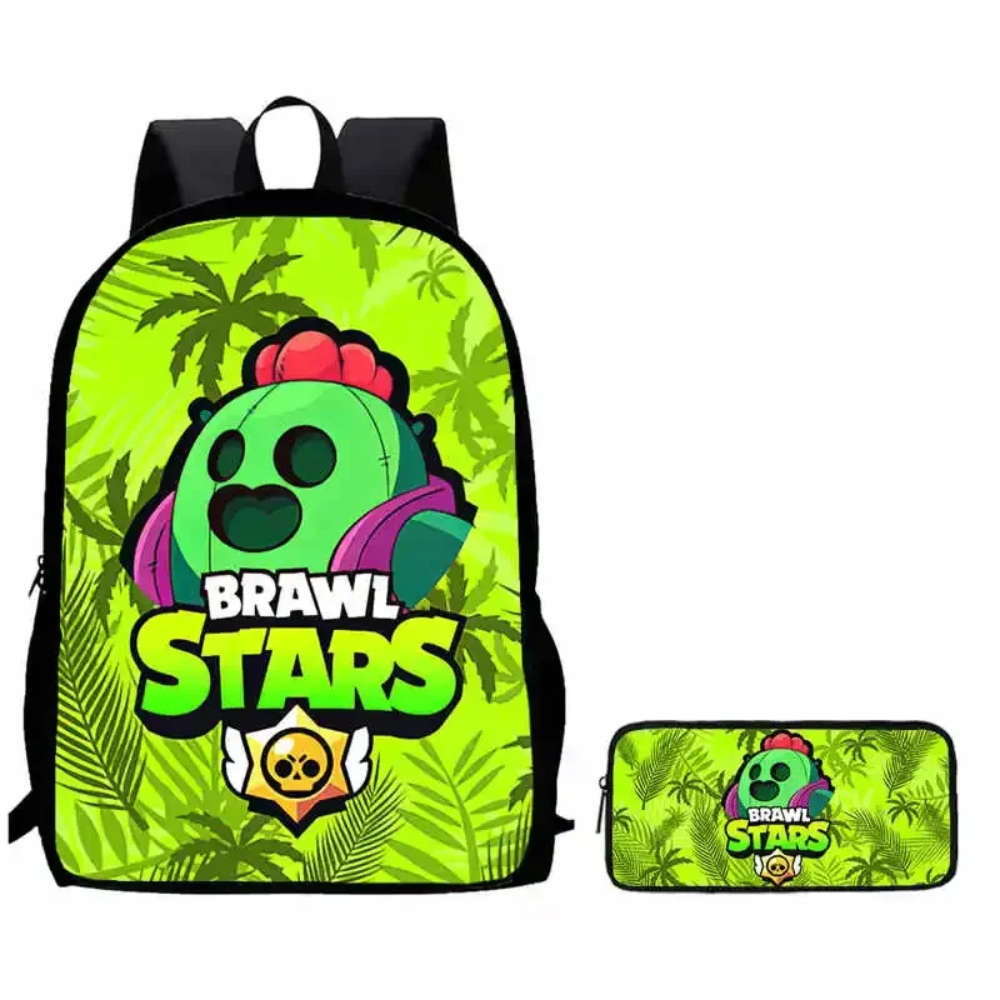 2Pcs/Set Kawaii Cartoon Brawl Stars Spike Green Backpack And Pencil Case