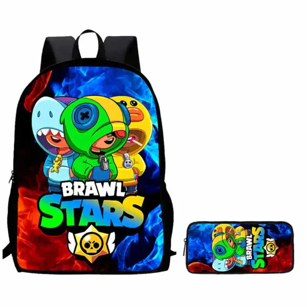 2Pcs/Set Cartoon Kawaii Brawl Stars Leon Backpack And Pencil Case
