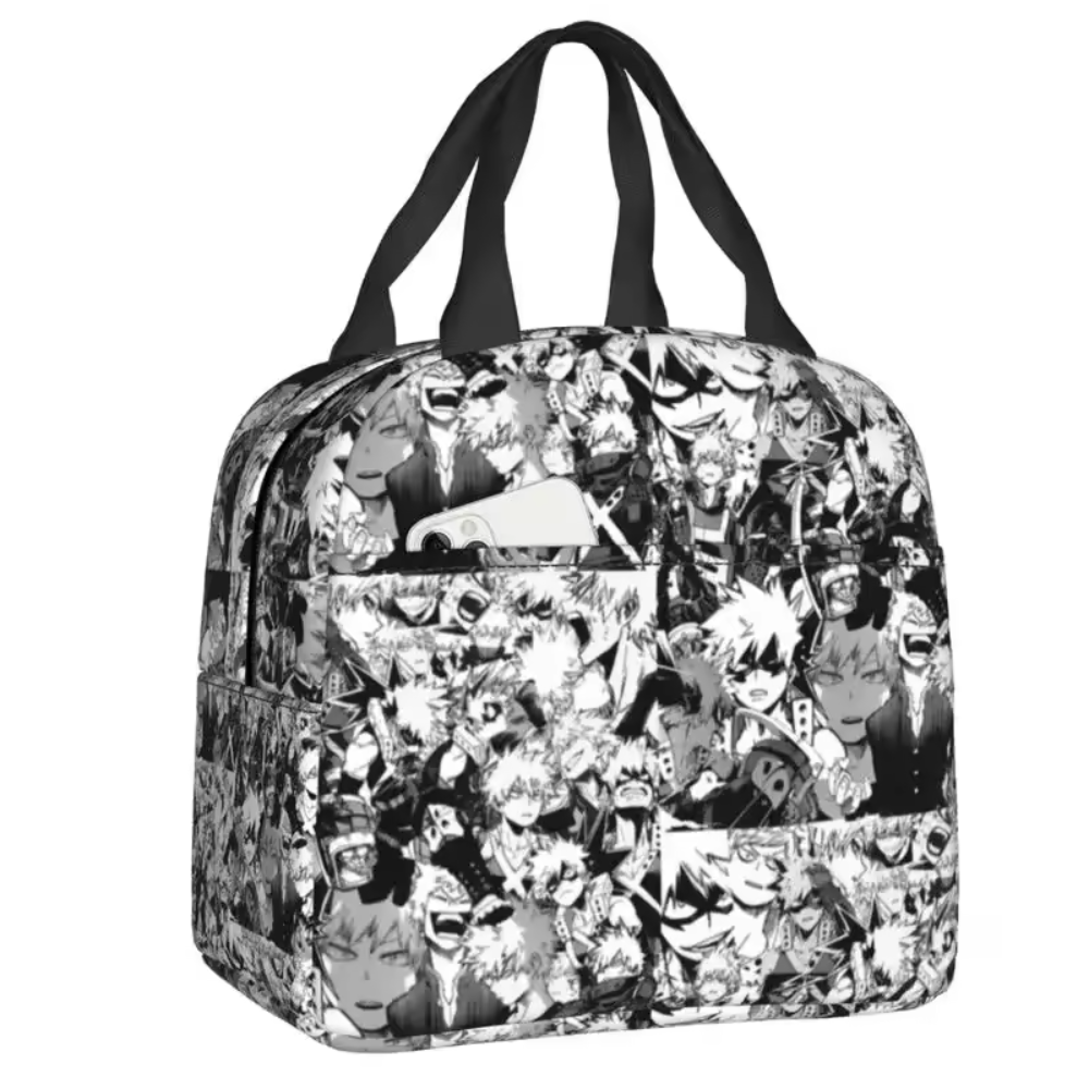 Anime Kawaii My Hero Academia Katsuki Bakugo Black And White Lunch Bag