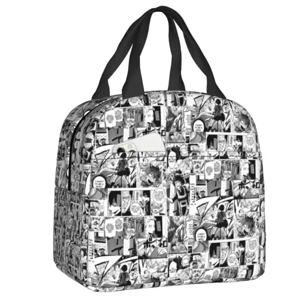 Anime Kawaii My Hero Academia Izuku Midoriya Black And White Lunch Bag