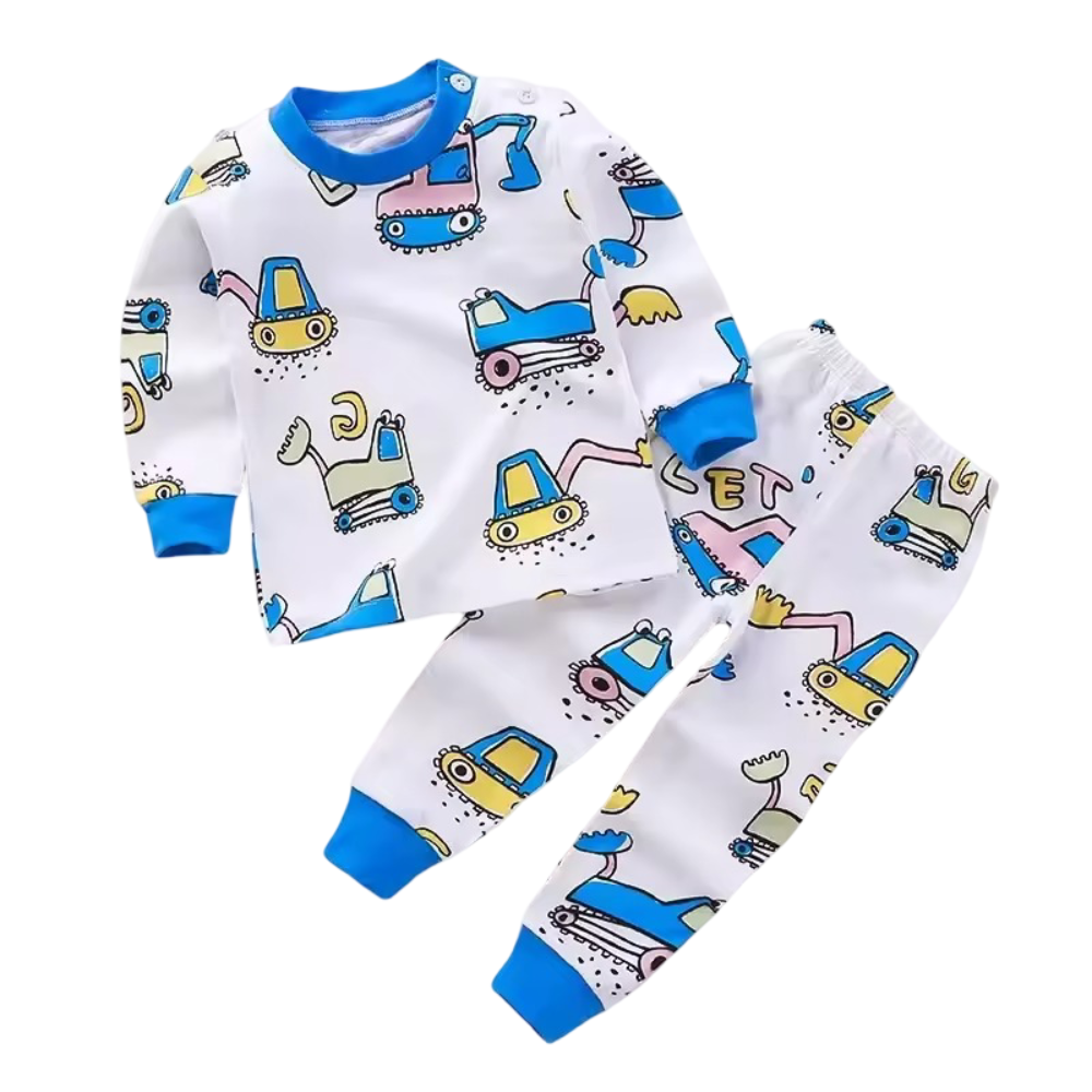 Kawaii Cartoon Hopscotch Blue And White Pajama Set