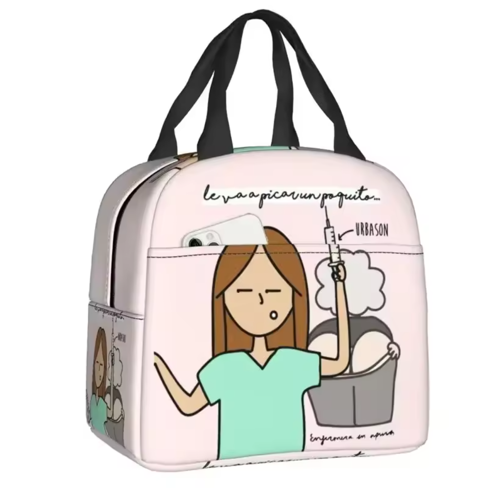 Kawaii Enfermera En Apuros Doctor Nurse Printed White Insulated Lunch Bag