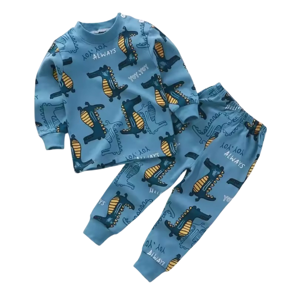 Kawaii Cartoon Dinosaur Printed Pajama Set