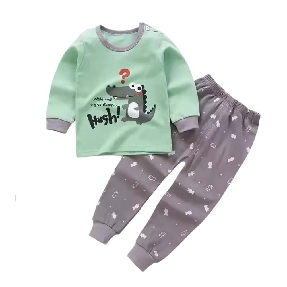 Kawaii Cartoon Crocodile Printed Pajama Set