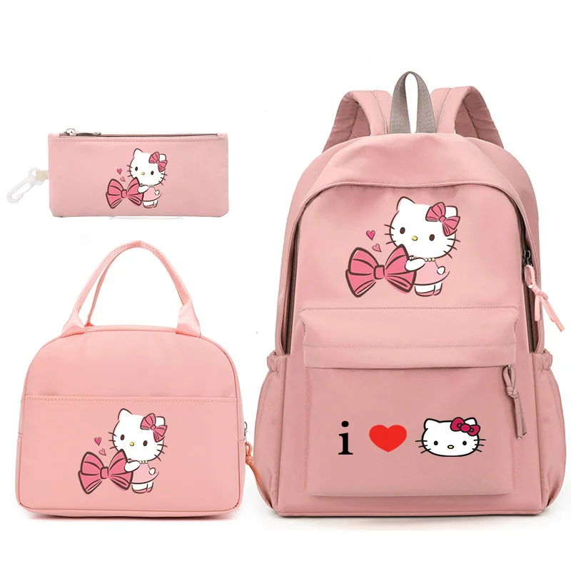 3Pcs/Set Kawaii Cartoon Hello Kitty With Bow Backpack