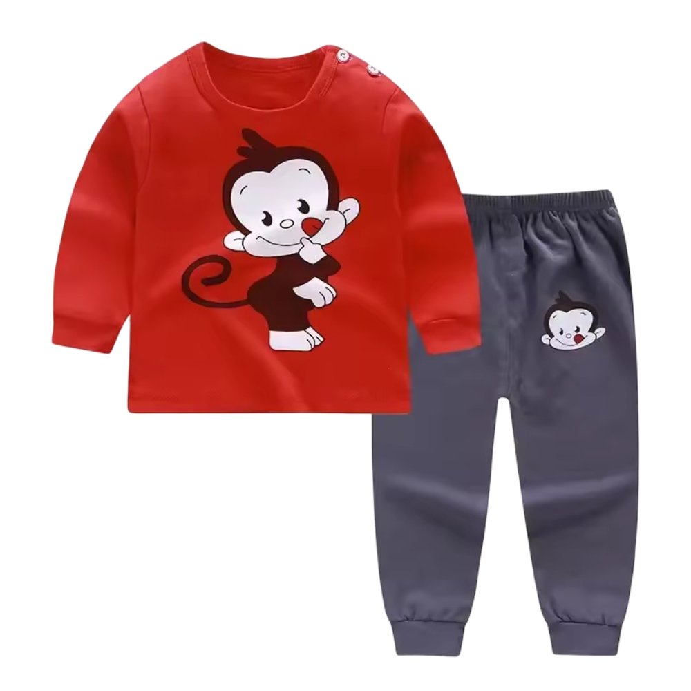 Kawaii Cartoon Monkey Printed Pajama Set