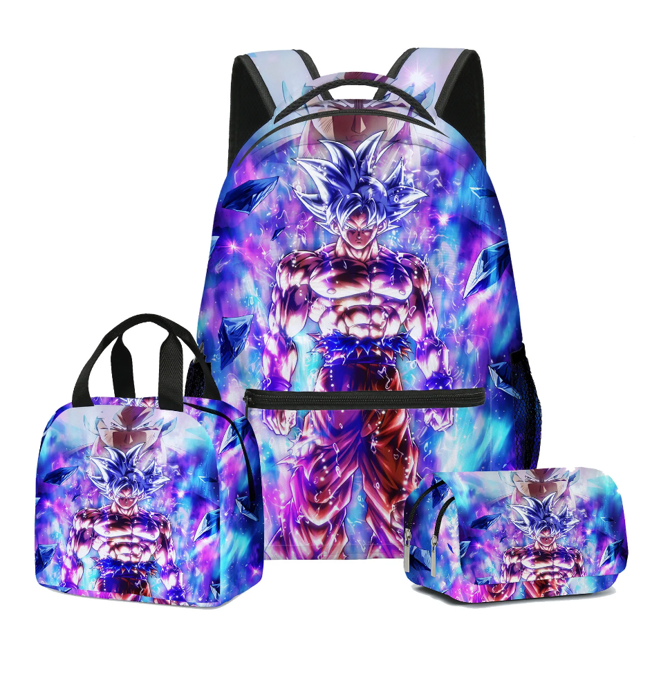 3Pcs/Set Kawaii Anime Dragon Ball Z Goku Ultra Instinct Printed Backpack