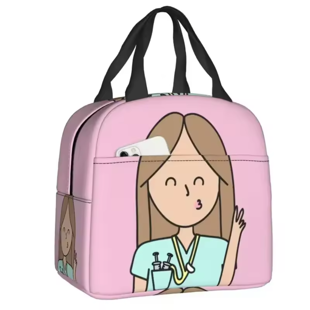 Kawaii Enfermera En Apuros Doctor Nurse Printed Pink Lunch Bag