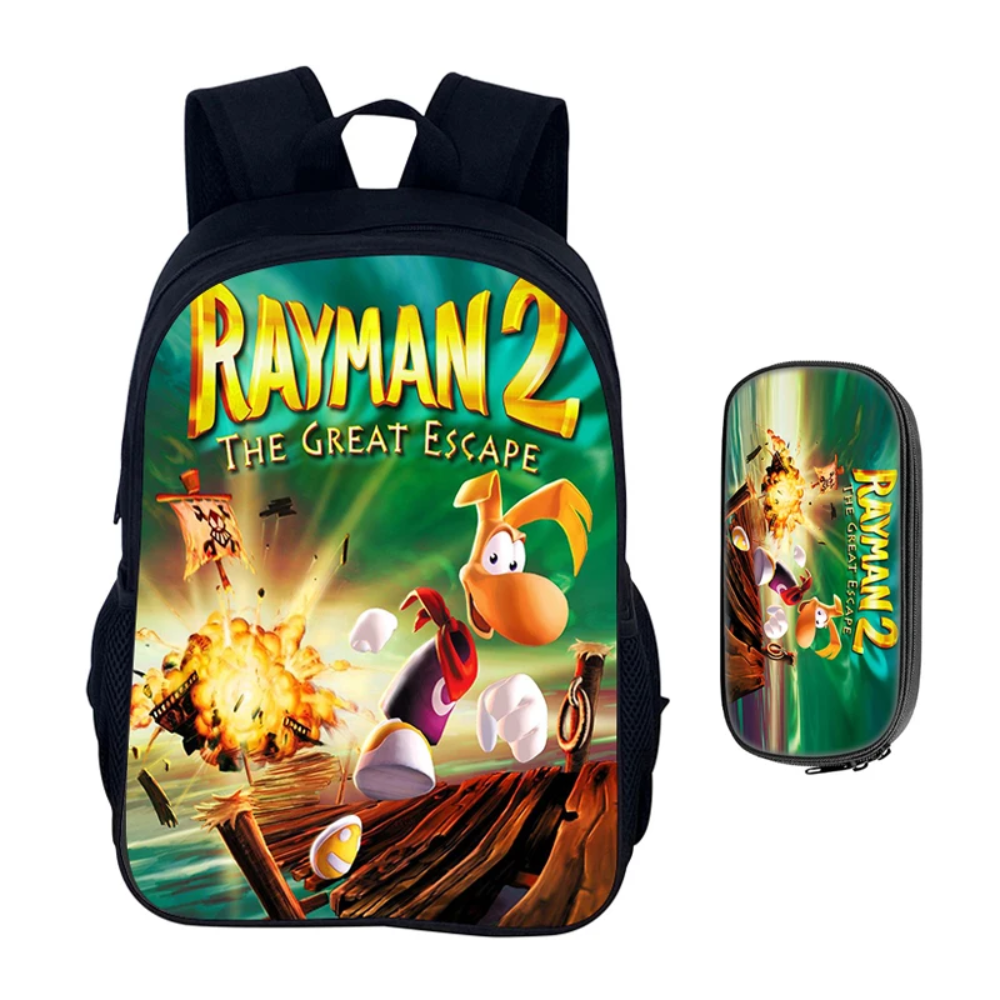 2Pcs/Set Kawaii Cartoon Rayman 2: The Great Escape Backpack With Pencil Case