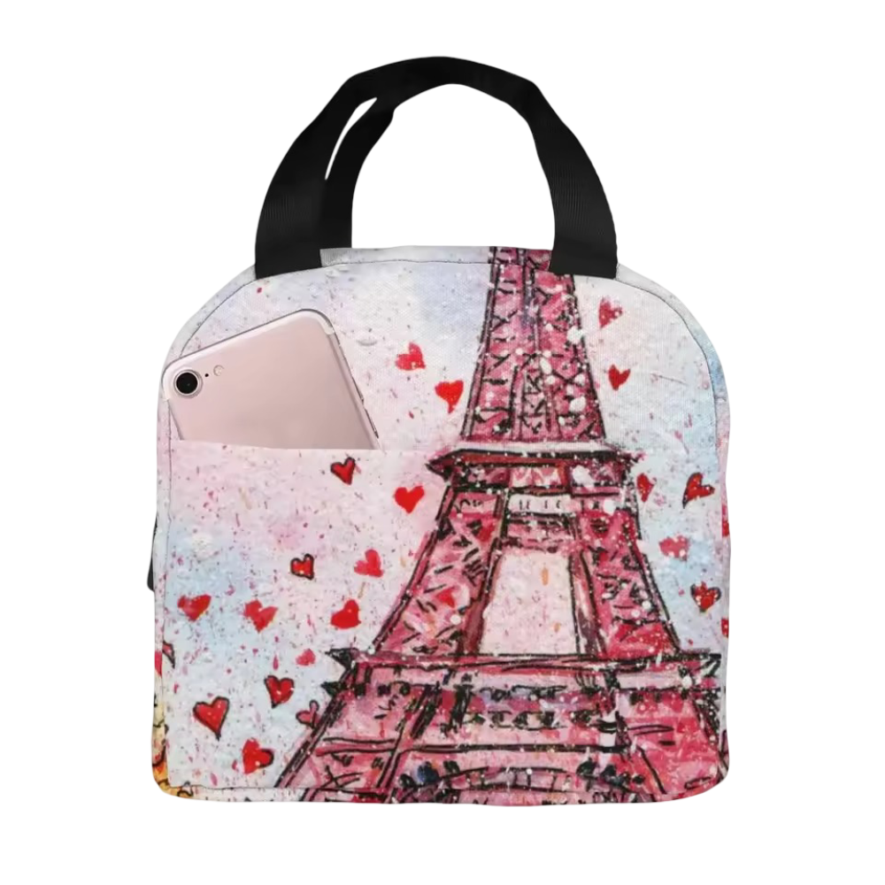 Kawaii Street View Of Paris Eiffel Tower With Hearts Lunch Bag Kawaii Street View Of Paris Eiffel Tower With Hearts Lunch Bag