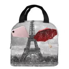 Kawaii Rainy Paris Eiffel Tower With Umbrella Lunch Bag Kawaii Rainy Paris Eiffel Tower With Umbrella Lunch Bag