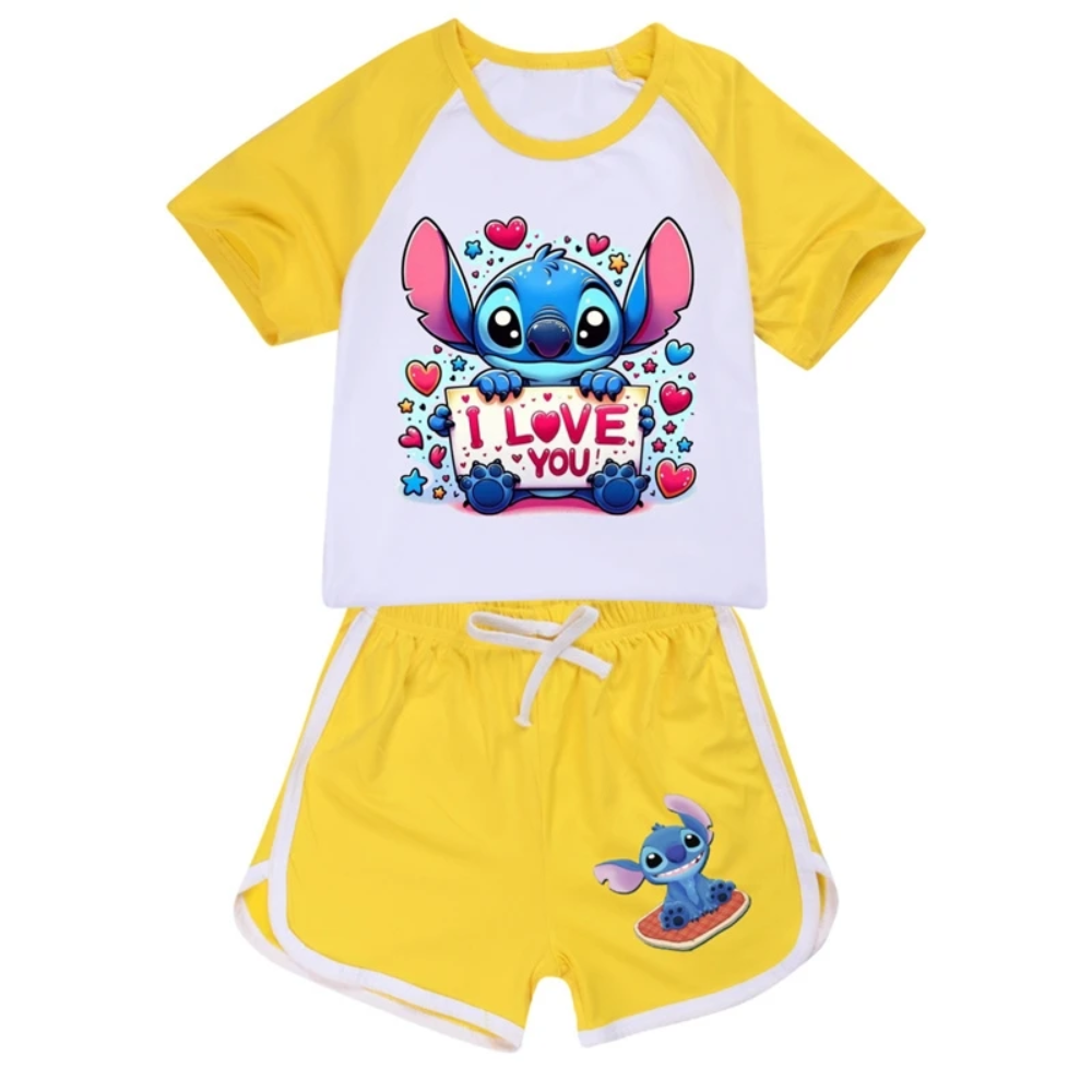 Kawaii Cartoon Lilo And Stitch T-Shirt And Shorts Set
