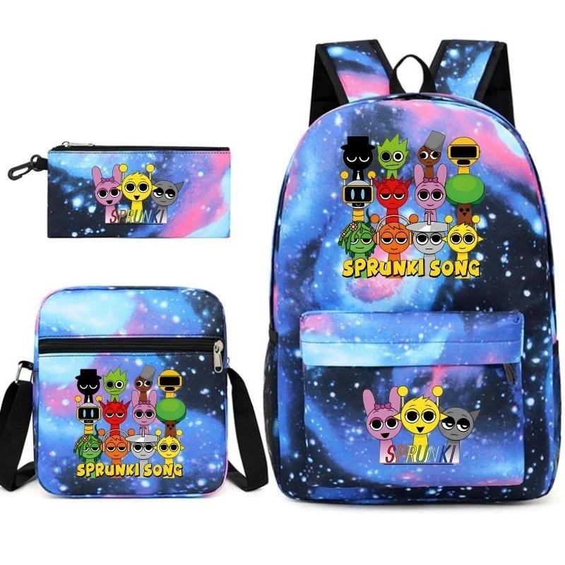 3Pcs Anime Sprunki Kawaii Print Backpack
