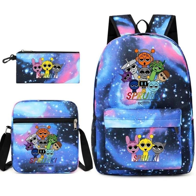 Kawaii 3Pcs Anime Sprunki Print Backpack
