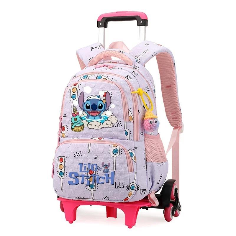  Cartoon Stitch And Angel Kawaii Print Trolley Backpack