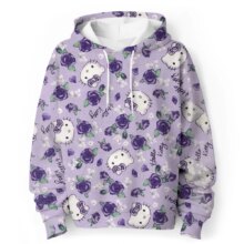 Kawaii Hello Kitty With Purple Rose 3D Printed Hoodie For Kid Kawaii Hello Kitty With Purple Rose 3D Printed Hoodie For Kid