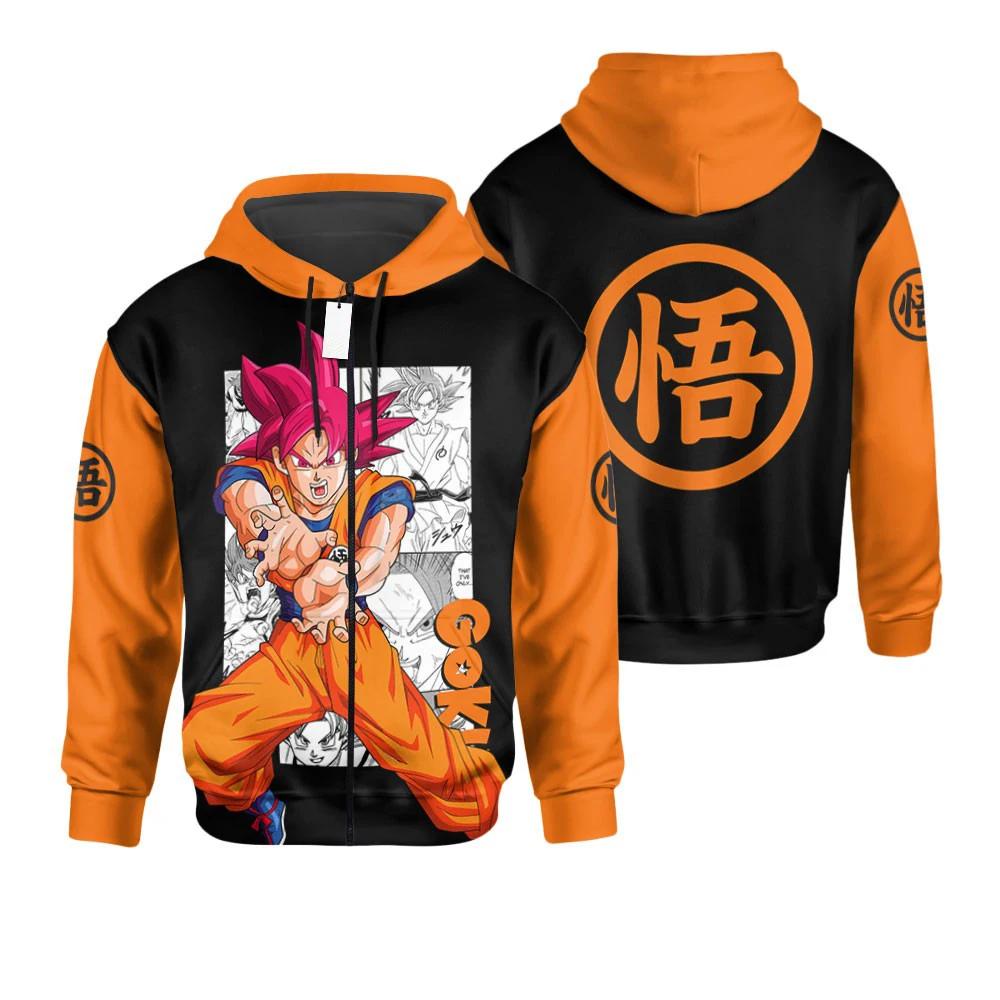 Kawaii Anime Dragon Ball Goku Super Saiyan God Zipper Hoodie