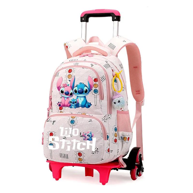 Kawaii Anime Stitch And Angel Family Printed Trolly Backpack