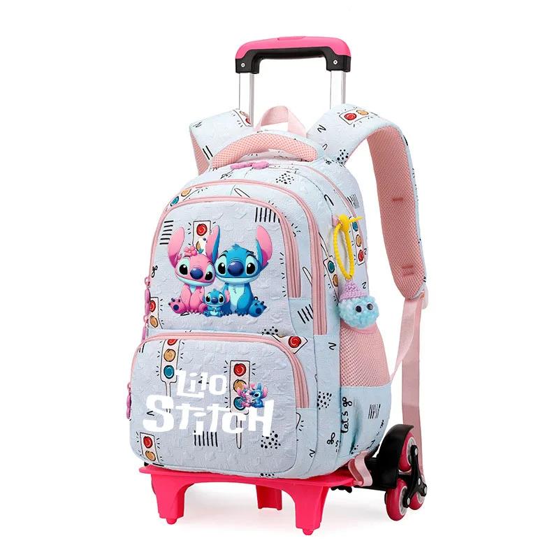 Kawaii Anime Stitch And Angel Family Printed Trolly Backpack