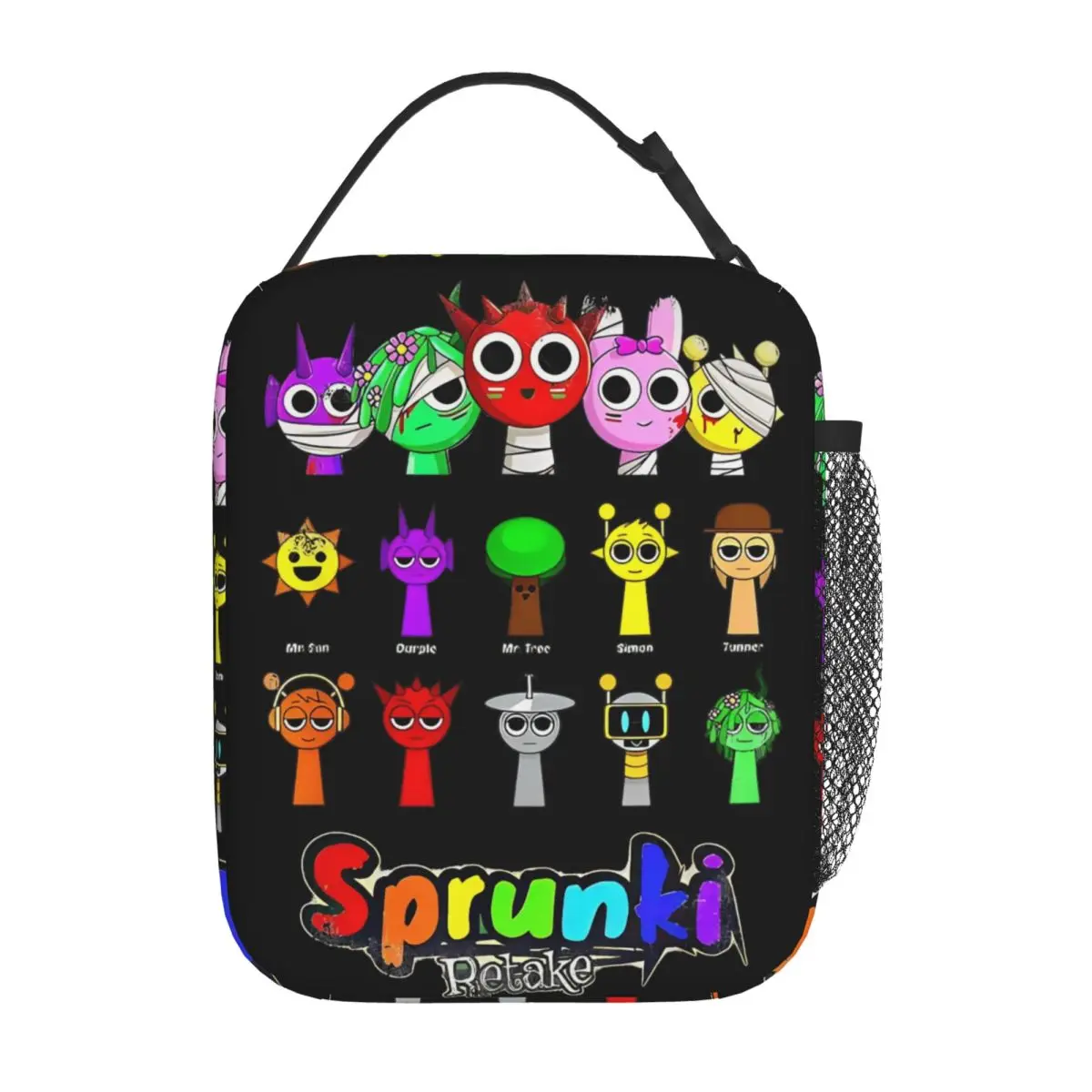 Kawaii Sprunki Character Cartoon Print Insulated Lunch Bag