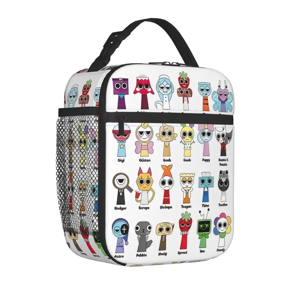 Kawaii Cartoon Sprunki Character Printed White Insulated Lunch Bag