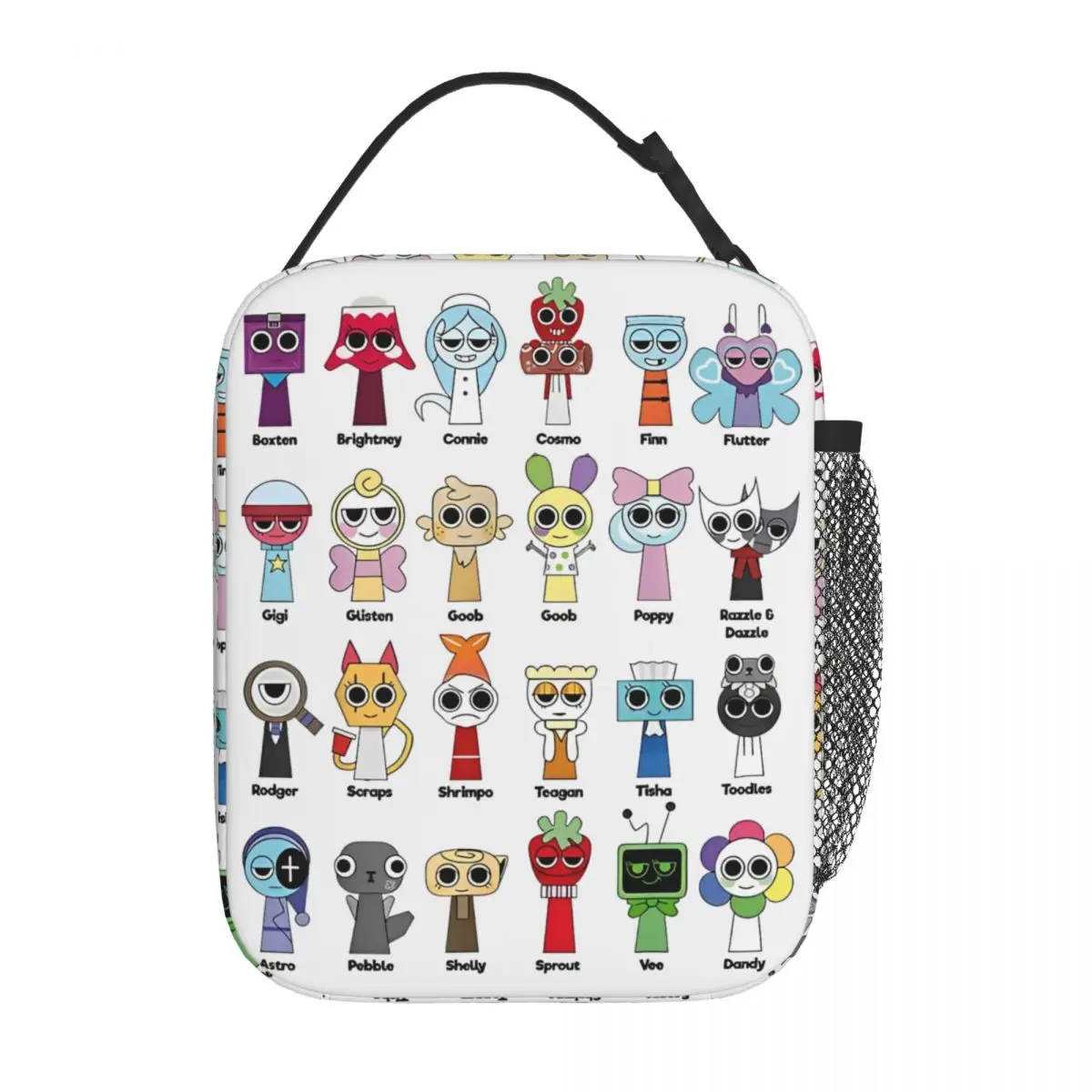 Kawaii Cartoon Sprunki Character Printed White Insulated Lunch Bag