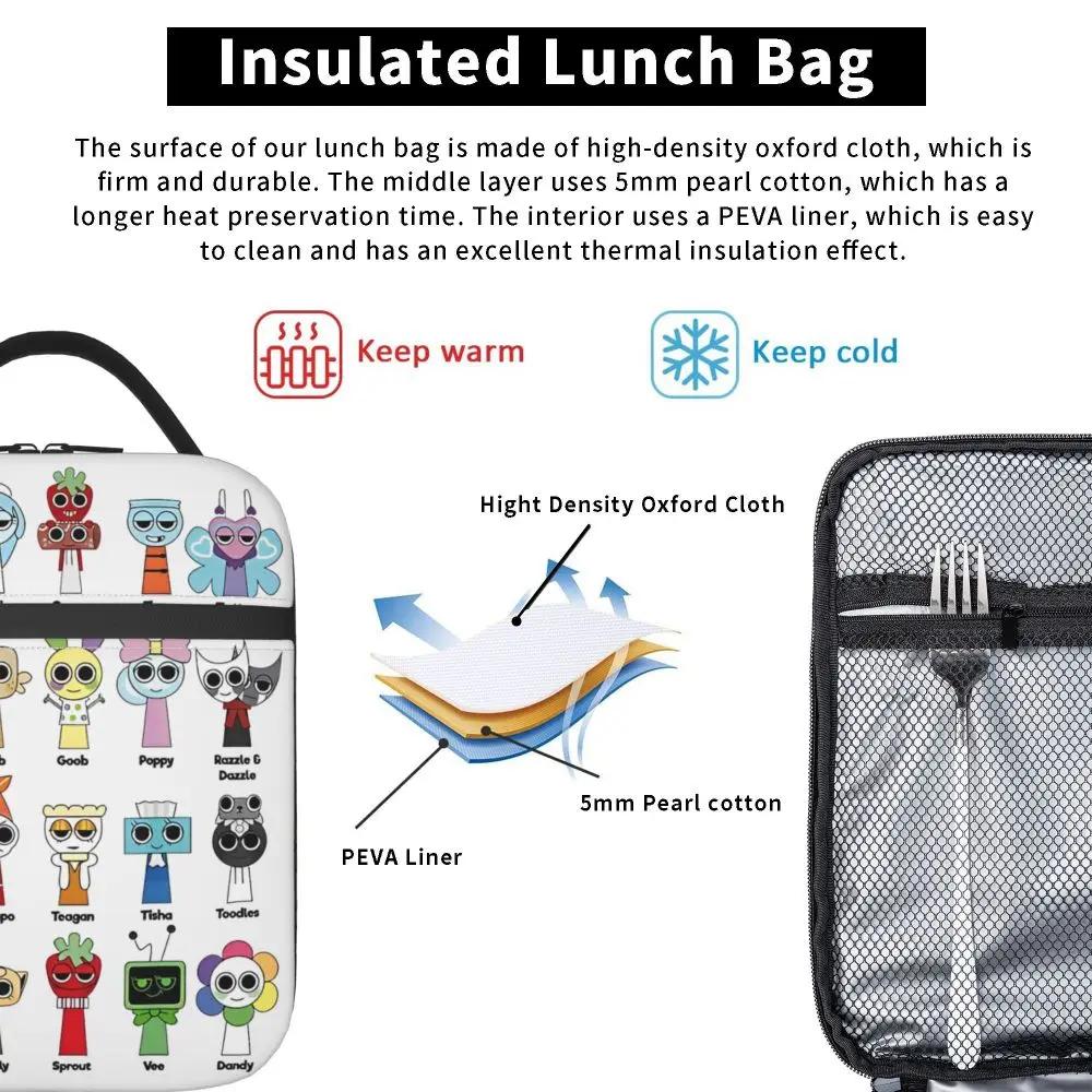 Kawaii Cartoon Sprunki Character Printed White Insulated Lunch Bag